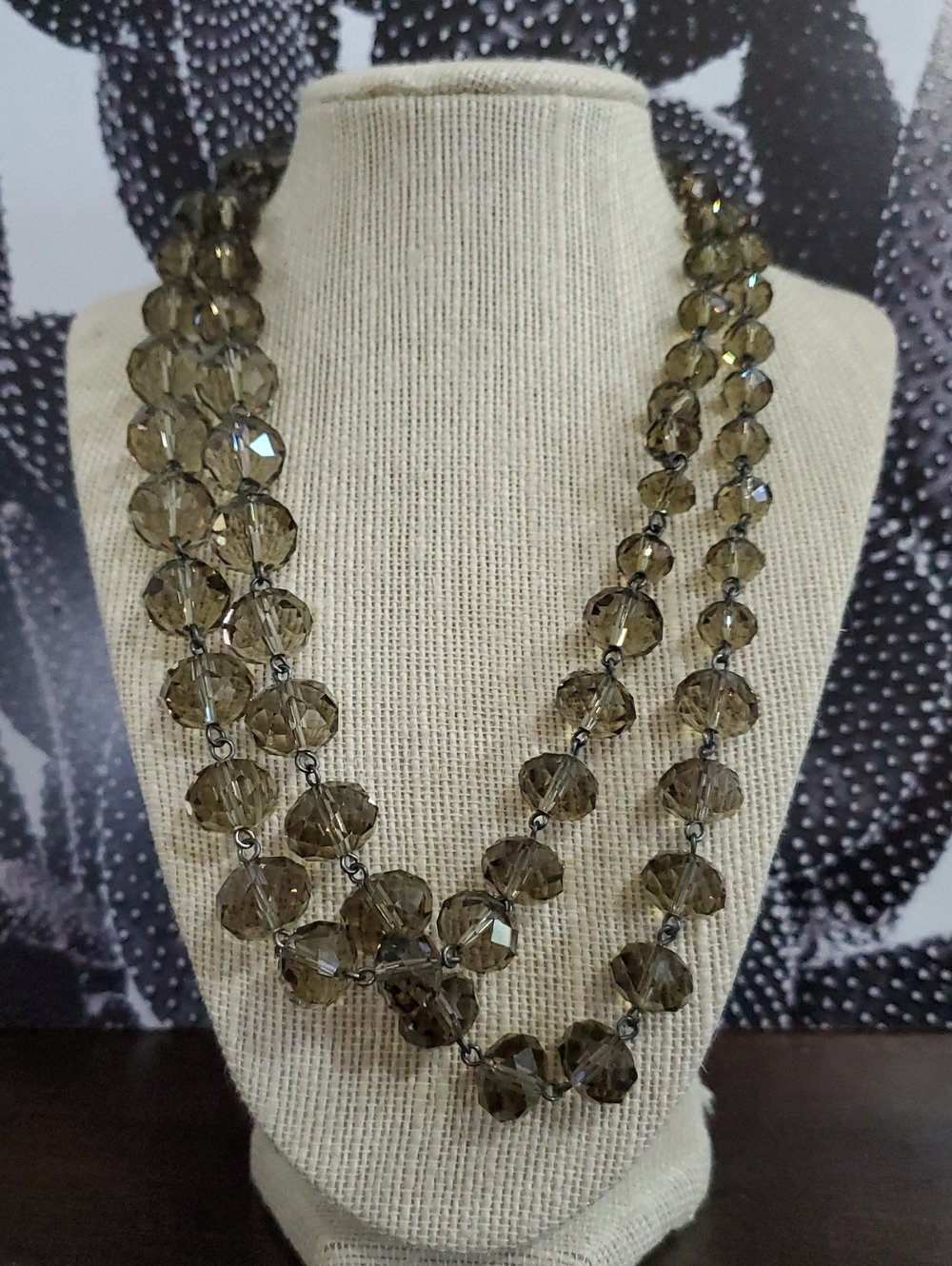 KC Smoky Faceted Glass Bead Single-Strand Long Necklace Classic Career Club